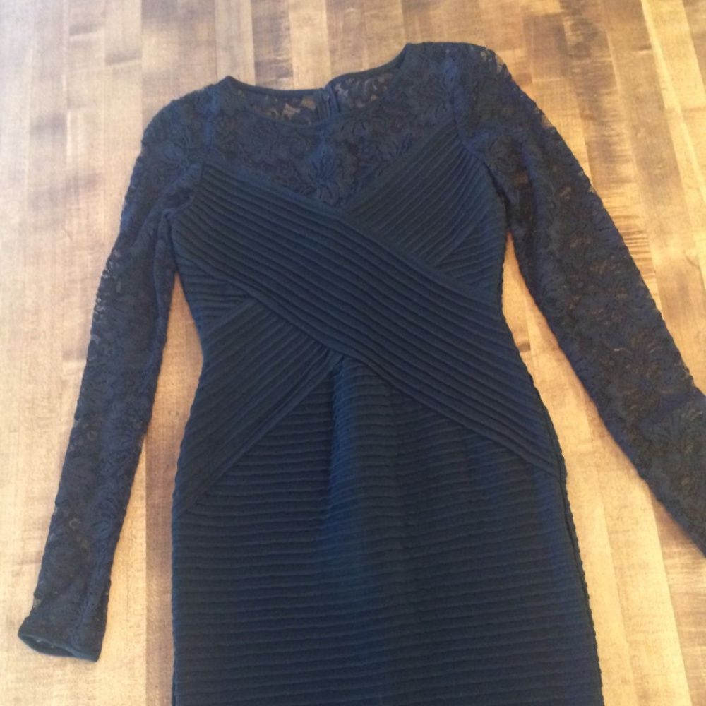 Calvin Klein Dress Black Long-sleeve Illusion Lace